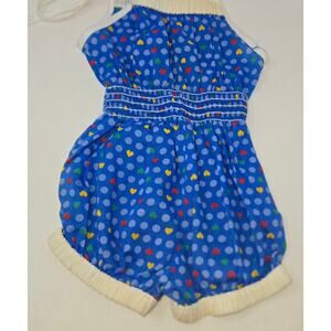 Vintage Carrots Girls Summer Romper Jumpersuit Blue Dot and Heart Pattern Size 4